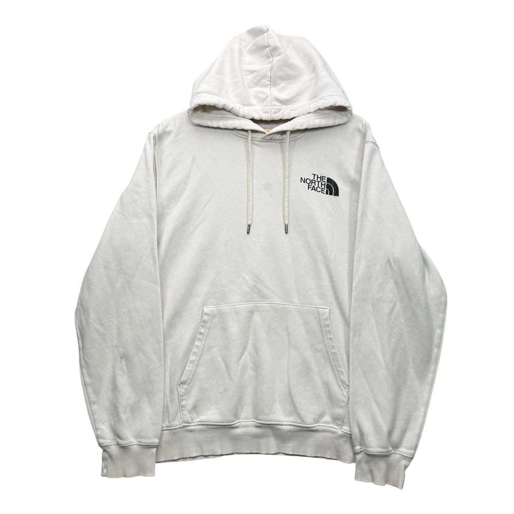 The North Face Mens Large Off White Long Sleeve Box Logo Hoodie Fleece Outdoor